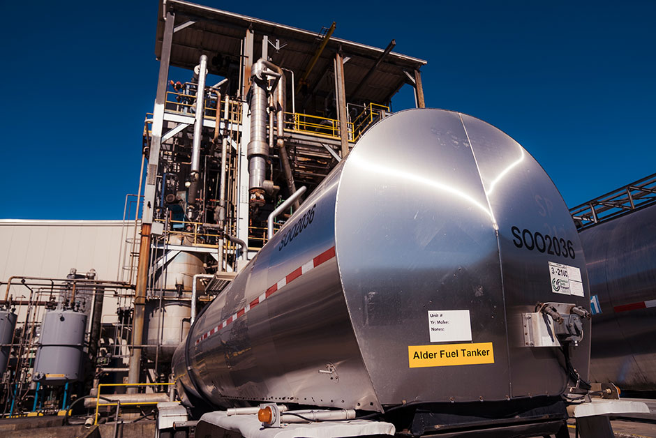 Alder Renewable Crude — produced from sustainably sourced wood residues — being readied for transport and further refinement into sustainable aviation fuel (SAF).